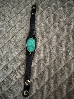Dark Brown Leather Bracelet with Oval Turquoise Stone